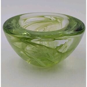 Kosta Boda Green Swirl Art Glass Votive Candle Holder Sweden 1742 – 4.25"
